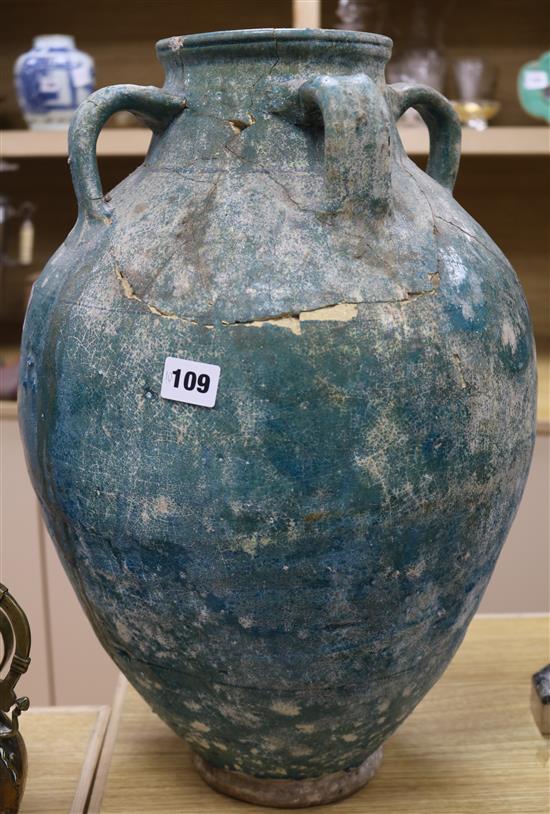 A Chinese turquoise glazed pottery matavan vessel